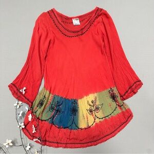 INDIA BOUTIQUE embroidered crepe batik tunic length blouse, S/M.